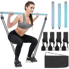 Adjustable Pilates Bar Kit With 4 Resistance Bands, Portable Pilates Bar Stick For Home Workout, Adjustable Pilate Bar For Gym Fitness (Pink)