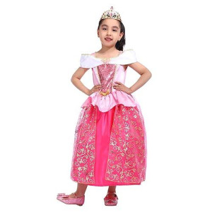Spunicos Girls Aurora Sleeping Beauty Princess Dress With Tiara,Pink Princess Fancy Dress 7-8Years
