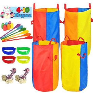 Dreampark Outdoor Games Potato Sack Race Bags For Kids Adults 4-10 Players, Carnival Birthday Party Easter Field Day Games Outside Lawn Yards Family Reunion Games 3 Legged Race And Egg Spoon Race