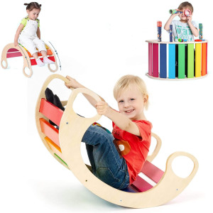 Wooden Climbing Arch Ladder For Toddlers,Waldorf Rocker Board,Activity Gym, Eco-Friendly Rocker Aged 1-7 - Cpc Certificate