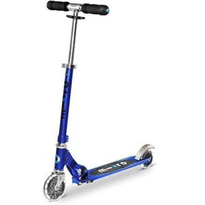 Micro Kickboard- Sprite Led - 2 Wheeled Kick Scooter Ages 6+, Fold-To-Carry, Lightweight, Portable Scooter With Motion-Activated Light-Up Wheels (Sapphire Blue)