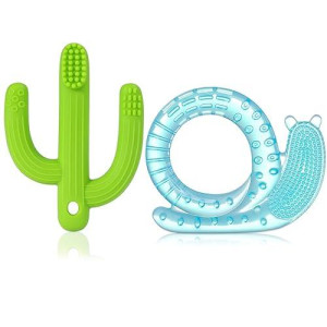 Silicone Baby Teething Toys Cold Frozen Teethers Toys Soothe Infant Baby Teething Relief Chew Toys, Bpa Free Training Toothbrush For Babies 0-18 Months - Cactus And Snail