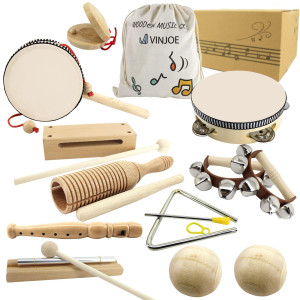 Vinjoe Wooden Music Set-Kids Musical Instruments Toys, Natural Wood Percussion Instruments Toy For Kids Preschool Education Baby Musical Toys Instrument Set For Toddlers Best Gifts For Christmas