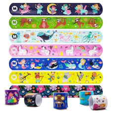Magicat Premium Slap Bracelets - 12 Fun Snap Bracelets For Kids - Girls And Boys Birthday Party Gift, Classroom Prizes And Basket Stuffers - Slap Bracelets For Kids - Unicorn, Robot, Princess