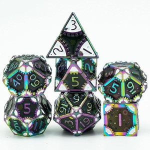 Udixi Metal Dnd Dice Set: Polyhedral Dice Set For Role Playing Games, Steampunk Metal Dice For Dungeons And Dragons,D&D (Colorful-Black White)