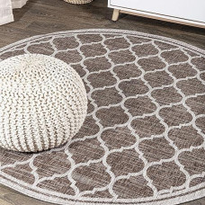 Jonathan Y Smb109B-5R Trebol Moroccan Trellis Textured Weave Indoor Outdoor Area-Rug Bohemian Modern Easy-Cleaning Bedroom Kitchen Backyard Patio Non Shedding, 5' Round, Espresso/Taupe
