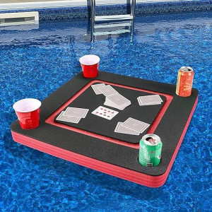 Polar Whale Floating Game Or Card Table Red And Black Tray For Pool Or Beach Party Float Lounge Durable Foam 23.5 Inch Drink Holders With Waterproof Playing Cards Deck Uv Resistant