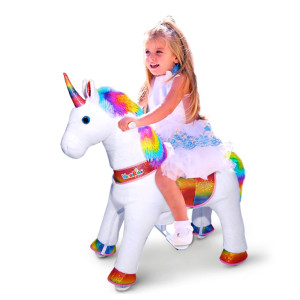 Wonderides Ride On Unicorn Toys For Girls Rocking Horse Riding Horse Toy Rainbow Small Size 3 For Age 3-5 (30.1 Inch Height) Plush Animal Giddy Up Ride On Pony Toys With Wheels Outdoor And Indoor.