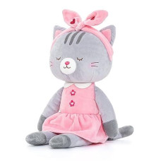 Lazada Stuffed Cat Dolls Animal Kitty Plush Toy Baby Girl Gifts Gray With Hair Band 16"