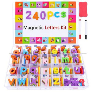 240Pcs Magnetic Alphabet Letters And Numbers Teacher Supplies For Kindergarten With Foam Abc Alphabet Fridge Magnets Board And 2 Pen, Preschool 1St Grade Classroom Must Haves For Toddler Kids