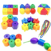 36 Pcs Jumbo Lacing Beads For Kids - Montessori Fine Motor Skills Toys For Toddlers- Threading Toys For Toddlers Crafts, Preschool Activities And Autism Learning Materials