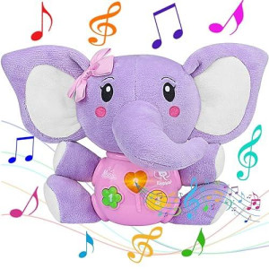 Aitbay Plush Elephant Music Baby Toys 0 3 6 9 12 Months, Cute Stuffed Aminal Light Up Baby Toys Newborn Baby Musical Toys For Infant Babies Boys & Girls Toddlers 0 To 36 Months (Purple)