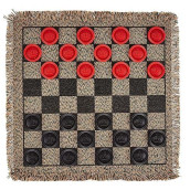 3-In-1 Mini Checkers Rug + Classic & Mega Tic Tac Toe - Portable Compact 12 X 12 Reversible Checkerboard Rug - Travel, Parties, Games On The Go, Family Board Game Night