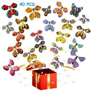 Scettar 40 Pcs Magic Flying Butterfly, 20 Different Pattern Fairy Flying Toys Wind Up Rubber Band Powered Butterfly Toys Decoration For Colorful Bookmark And Greeting Card Surprise Gift
