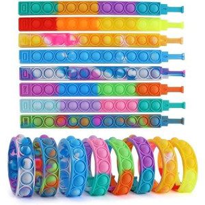 16Pcs Pop Fidget Toy Fidget Bracelet, Durable And Adjustable, Multicolor Stress Relief Finger Press Bracelet Wristband For Kids And Adults Adhd Add Autism Anxiety