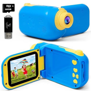 Ytetcn Kids Camcorder - Kids Video Camera With 32 Gb Sd Card, 1080P Hd Camera Digital Camcorder Toys For Kids Age 3-8, Birthday For 3 4 5 6 7 8 Years Old (Blue)