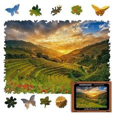 Unidragon Original Wooden Jigsaw Puzzles - Nature Rice Fields, 500 Pcs, King Size 16.9"X11.8", Beautiful Gift Package, Unique Shape Best Gift For Adults And Kids