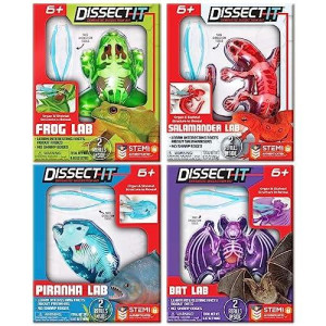 Dissect It Kit For Kids 6 Plus, Complete Set Of 4 Synthetic Dissection Kits, Frog, Salamander, Piranha, And Bat, Authenticated Stem Toys, Kids Learn Animal Science, Biology, And Anatomy.