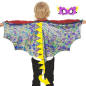 Irolehome Dragon-Wings Costume For Kids Mask Dinosaur Dress Up Cape For Boys Girls Halloween-Party Gifts Toys (Rainbow)