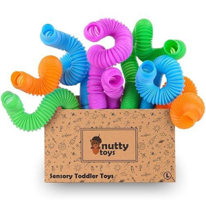 Nutty Toys Pop Tubes Sensory Toys, Large - Toddler Activities Toy & Fine Motor Skills Learning For 18 Month & 1 2 Year Old Top Preschool Boys Girls Kids & Baby Car Travel Gifts 2023 Best Autism Fidget