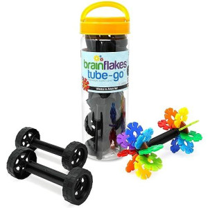 Viahart Brain Flakes 16 Wheels And 8 Axles Tube-Go Set Add-On Travel Kit - Build Cars, Trucks, Anything That Spins - Compatible With Brain Flakes Brand Discs - A Great Stem Toy
