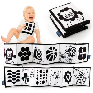 Kaping My First Black And White High Contrast Soft Book , Infant Tummy Time Toys, Black And White Baby Cards, Folding Educational Activity Cloth Book Suitable For Boys Girls Toddler