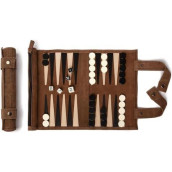 Sondergut Roll-Up Portable Suede Backgammon Game Set - For Adults & Children - Ideal For Rv Travel, Cruise, Airplane, Camping, Backpacking, Road Trips, Etc. Multiple Colors (Mocha)
