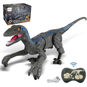 Liberty Imports Remote Control Dinosaur Toys For Kids, Rc Velociraptor Robot Toys 2.4Ghz Walking Large Electronic Pet Robo Dino With Lights And Roaring Sound For Boys Girls