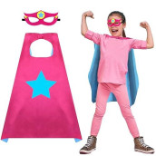 Irolewin Superhero Boys-Girls-Cape And Mask For Kids Super Hero Dress Up Costume Halloween Party Favors Double-Sided (Rose-Blue)