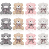 12 Pieces 4 Inch Plush Mini Bear Bunny Puppy Koala Easter Stuffed Animals Jointed Doll Toys Furry Dolls For Birthday Wedding Graduation Party Favors Diy Keychain (Bear, Pink, Apricot, Gray, White)