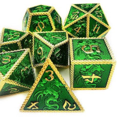 Haomeja Dungeons And Dragons Dice Dnd Dice Set D And D Dice Metal 6 Sided Polyhedral Dice For Pathfinder Mtg Board Games Roll Playing Dice D&D Dice Set D20 D12 D10 D8 D6 D4 Golden Green
