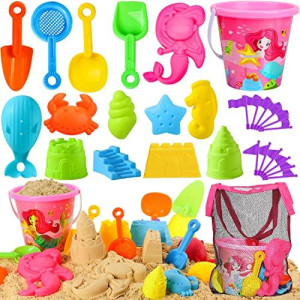 Toy Life Beach Sand Toys For Kids Beach Toys For Kids 3-10, Toddler Sandbox Toys With Beach Bucket, Sand Shovels, Sand Castle Molds, Animal Molds, Mesh Bag, Sand Toy For Girl Baby Toddler
