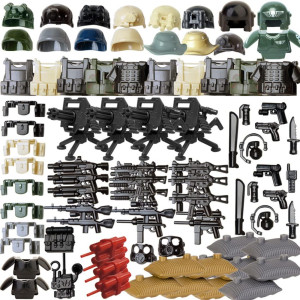 Phynedi 54Pcs Modern Wwii American German Japanese Russian Figure Army Accessories Set, Small Particle Building Block Toy Collection Kit Compatible With Lego