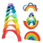Tookyland Wooden Rainbow Stacker 8 Pcs Nesting Blocks Puzzle Montessori Stacking Game Educational Toys For Toddlersaa