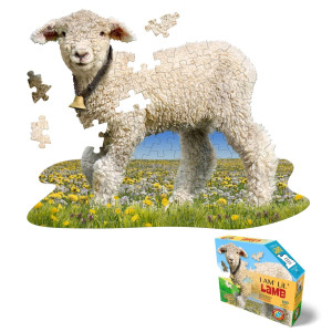 Madd Capp Lil' Lamb 100 Piece Jigsaw Puzzle For Ages 5+ - 4018 - Unique Animal-Shaped Border, Poster Size When Completed, Oversized Puzzle Pieces For Easy Handling, Includes Educational Fun Facts