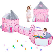 Pigpigpen 3Pc Kids Play Tent For Girls With Ball Pit, Crawl Tunnel, Princess Castle Tents For Toddlers, Baby Princess Tent Toys, Boys Indoor& Outdoor Play House, Perfect Kid