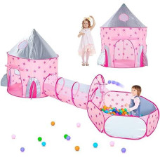 Pigpigpen 3Pc Kids Play Tent For Girls With Ball Pit, Crawl Tunnel, Princess Castle Tents For Toddlers, Baby Princess Tent Toys, Boys Indoor& Outdoor Play House, Perfect Kid�S Gifts