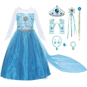 Princess Costumes For Girls Dress Up Clothes For Little Girls Toddler Costume With Accessories Crown Christmas Birthday Party (150 7-8 Years)