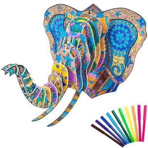 Hautton 3D Coloring Puzzle, Creative Diy Painting Puzzle Set Toy With 10 Coloring Pens, Fun Arts Crafts Gift For Kids Age 3 4 5 6 7 8 9 10 11 12 -Elephant