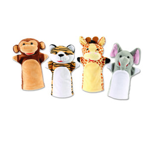 Talking Animal Hand Puppets By Animal House | Includes (4) Hand Puppets, Each With A Unique Animal Sound When You Squeeze | Baby Gift | Toddler Gift - Jungle Friends, Monkey, Tiger, Giraffe & Elephant