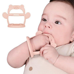 Petinube Anti-Dropping Silicone Baby Wrist Teether Soothing Pacifier For Infants 3+ Months Babies, Pack Of 1, Made In Korea (Bear-Pale Peach)