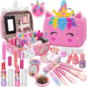 Hollyhi 25 Pcs Kids Makeup Kit For Girl, Real Washable Make Up Set With Unicorn Bag, Pretend Beauty Dress Up Princess Toys For Ages 3 4 5 6 7 8 9 10 11 12 13 14 Year Old Kids Christmas Birthday Gifts