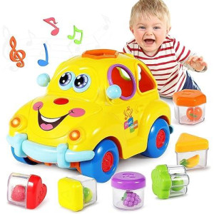 Furktem Early Education Baby Toys 18-24 Months Musical Car Toy For Boys Girls Fruit Shape Fruit Shape Sorters Music Toys Car With Music/Lights/Block Gifts For 2 3 4 Year Old Boys/Girls/Kids