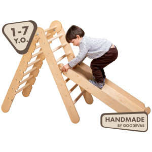 Pickler Triangle Set (Ladder + Slide And Climbing Board) - Toddler Slide With Ramp For Indoor Playground - Made From Wood/Coated 100% Eco With Beeswax