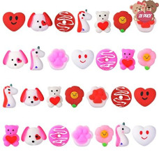 Funnism 28 Pack Valentines Day Mochi Squishy Toys Set, Mini Stress Relief Fidget Toys For Kids Boys Girls, Classroom Prizes, Classroom Exchange Gift, Goodie Bag Filler, Valentine Party Favors Supplies