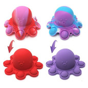 Spectabilis Octopus Pop Fidget Toy 2 Packs, Sensory Squishy Toys Flip It Relieve Anxiety, Lovely Pop Keychains Popits For Boys Kids Adults,Baby Bath Tub Toys, Red & Pueple