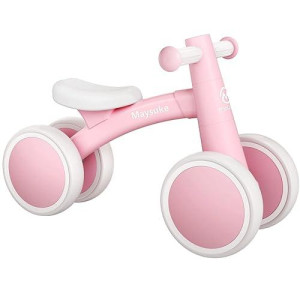Maysuke Baby Balance Bike Toys For 1 Year Old Boys And Girls Gifts, Toddler Bike 10-24 Month First Birthday Gift With 4 Wheels, No Pedal (Pink)