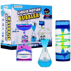 Xinbaohong Liquid Motion Bubbler For Kids And Adults 3-Pack Hourglass Liquid Bubbler Timer For Sensory Play Fidget Toy Stress Management Desk Decor