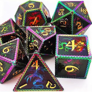 Haomeja Metal Dice Dnd Dragon Set 7 Role Playing Dice D&D Solid Dice Apply To Dungeons And Dragons Colorful Black