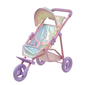 Olivia'S Little World Doll Jogging-Style Stroller With Canopy, Storage Underneath, Iridescent And Pink And Purple
